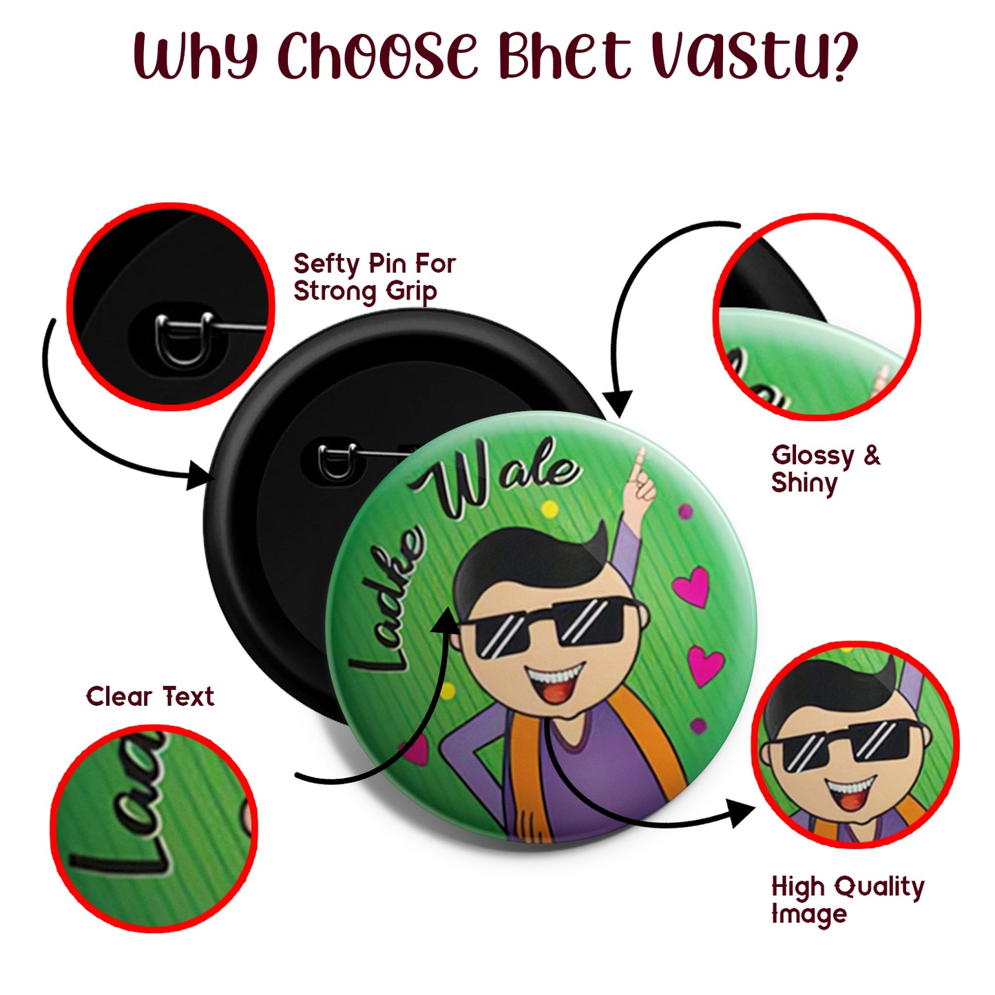 Ladke Wale | Wedding Badges | Size - 58mm