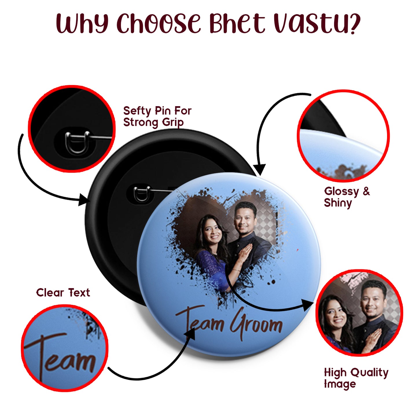 Team Groom | Wedding Badges | Size - 58mm