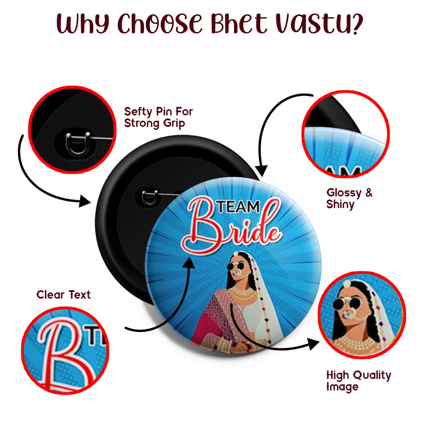 Team Bride | Wedding Badges | Size - 58mm