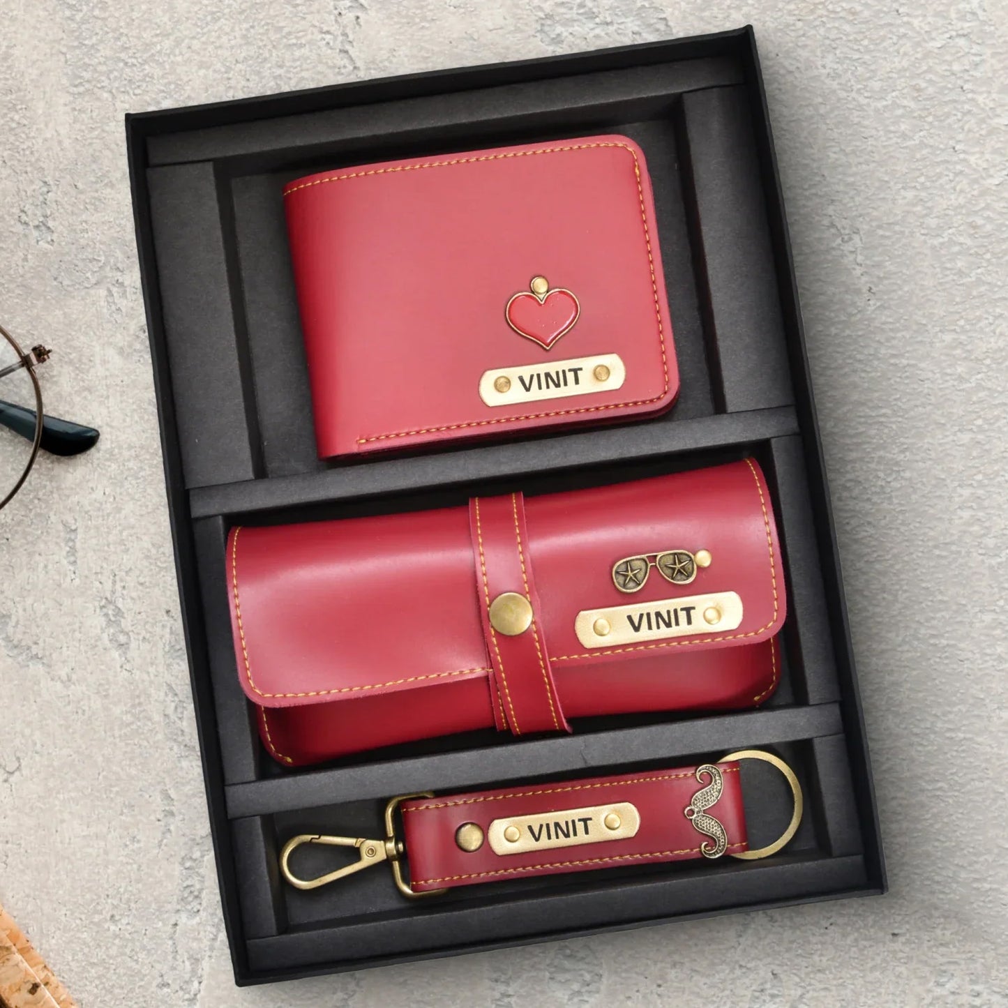 Premium Personalized Men's 3-Piece Combo | Faux Leather Gift Set