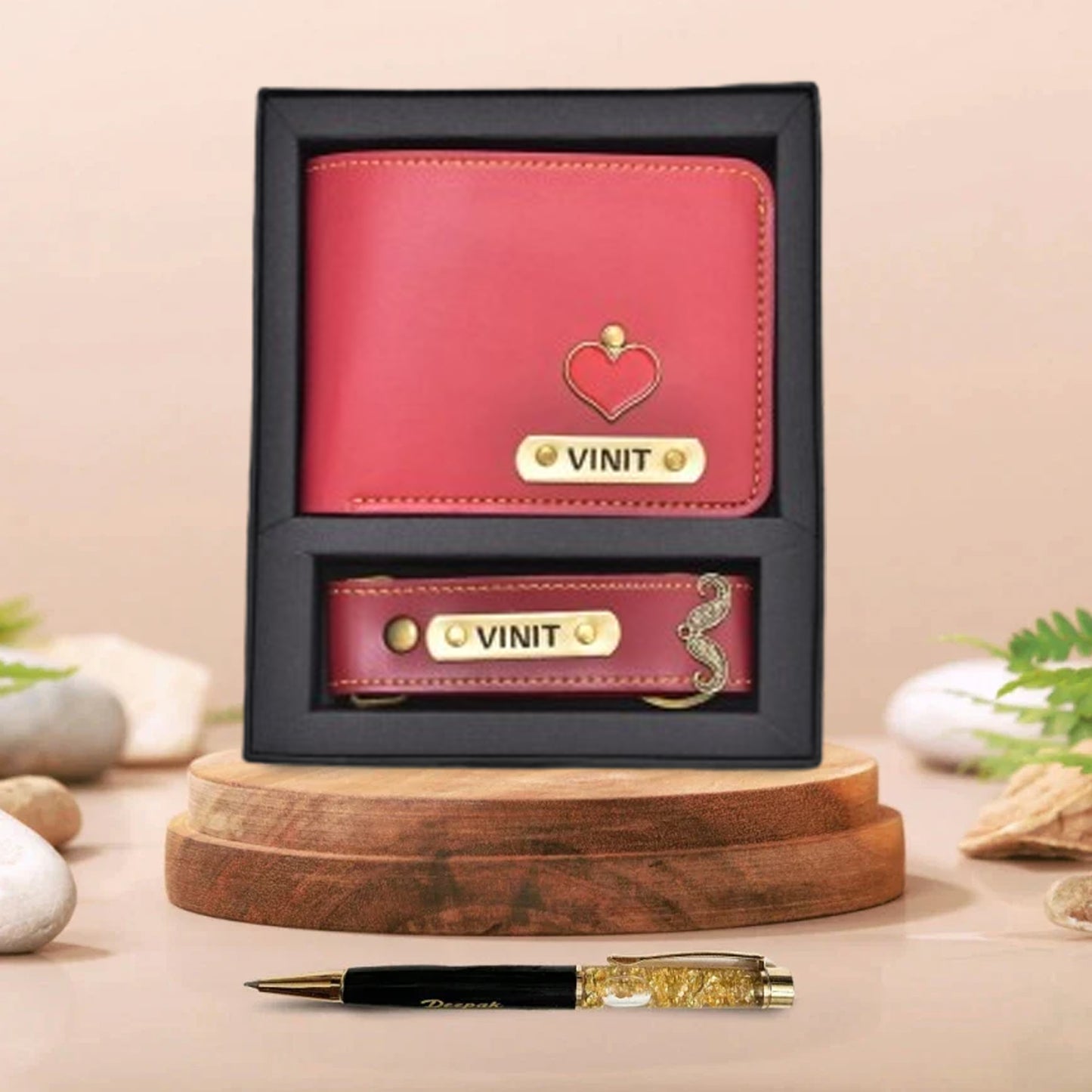 Personalized Pen | Faux Leather Wallet & Keychain Combo