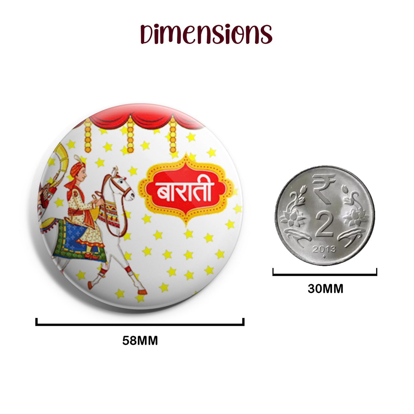 Barati | Wedding Badges | Size - 58mm