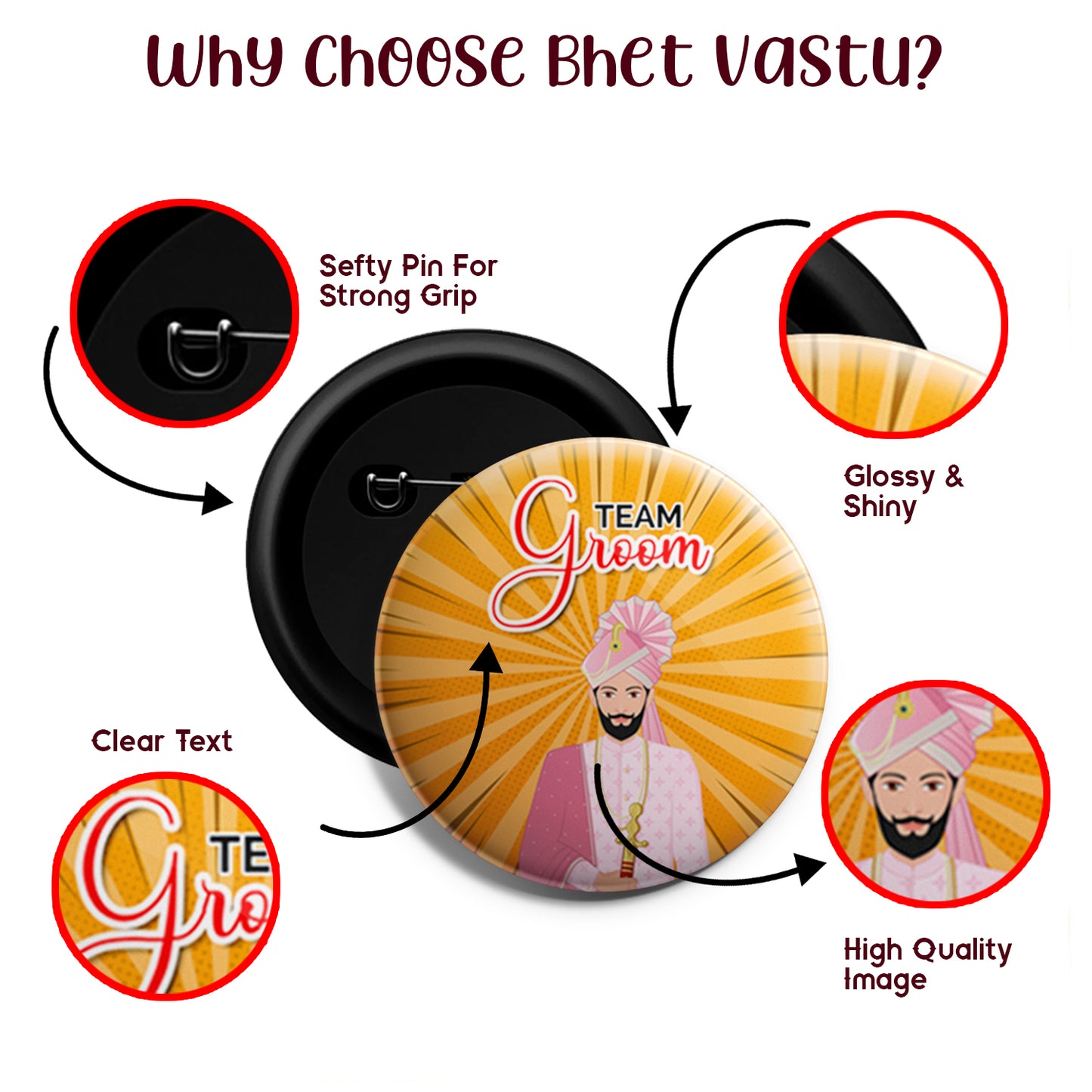 Team Groom | Wedding Badges | Size - 58mm