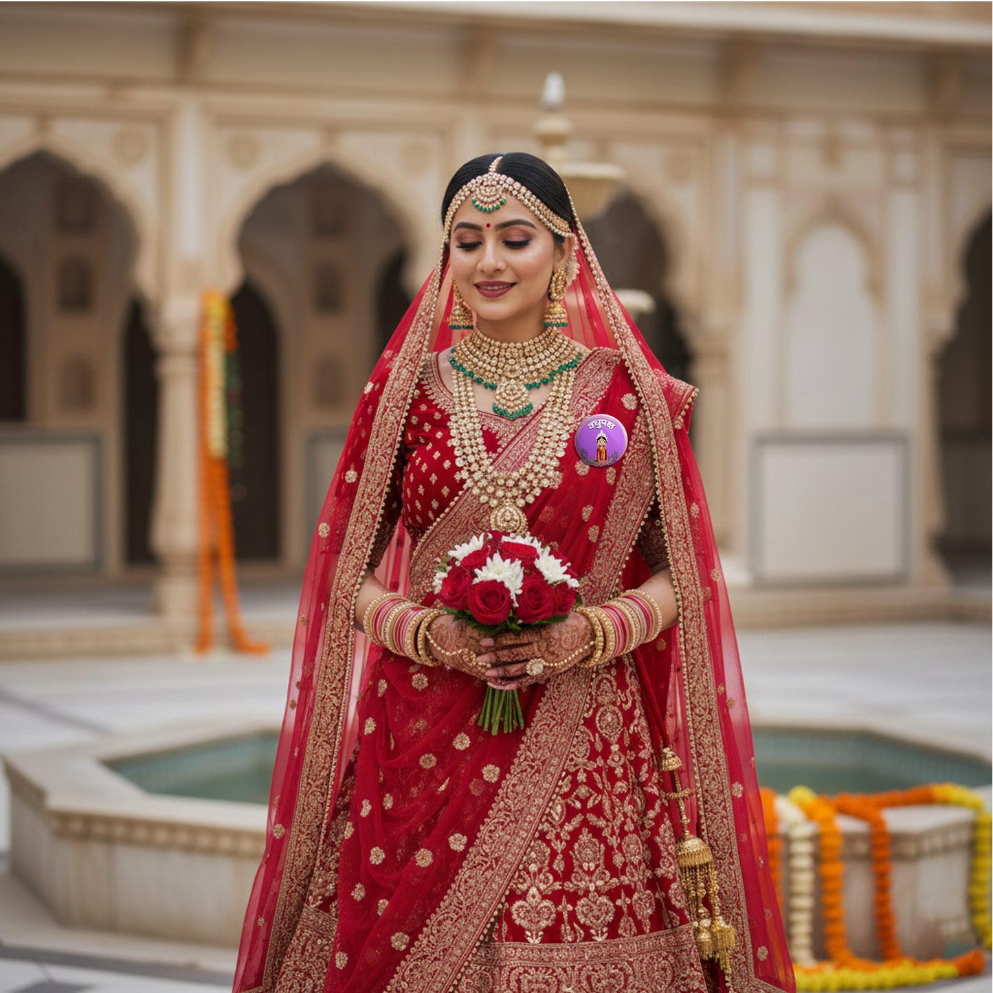 Vadhupaksh | Wedding Badges | Size - 58mm