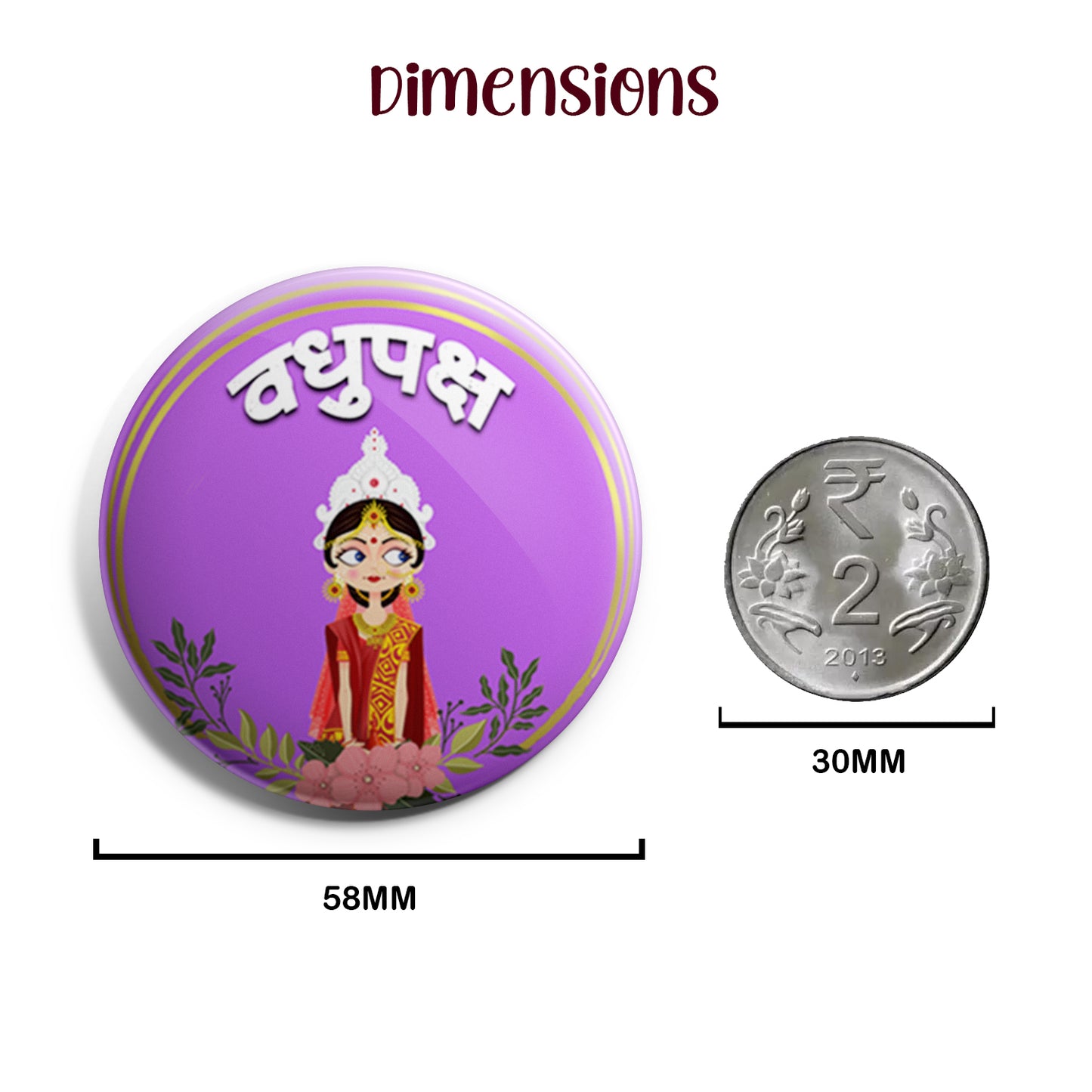 Vadhupaksh | Wedding Badges | Size - 58mm