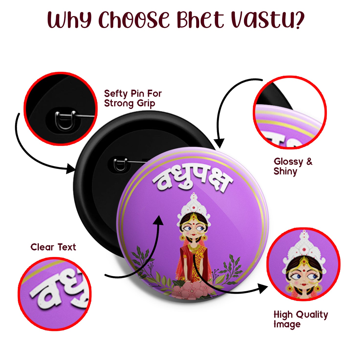 Vadhupaksh | Wedding Badges | Size - 58mm