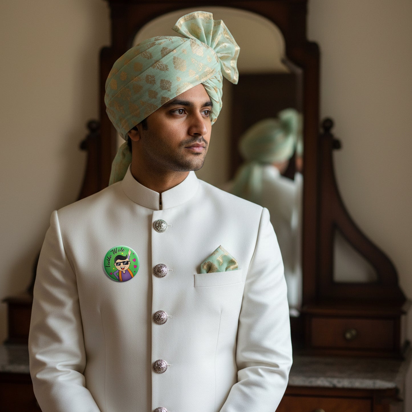 Ladke Wale | Wedding Badges | Size - 58mm