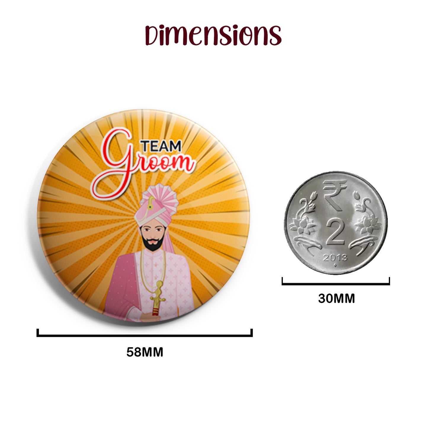 Team Groom | Wedding Badges | Size - 58mm