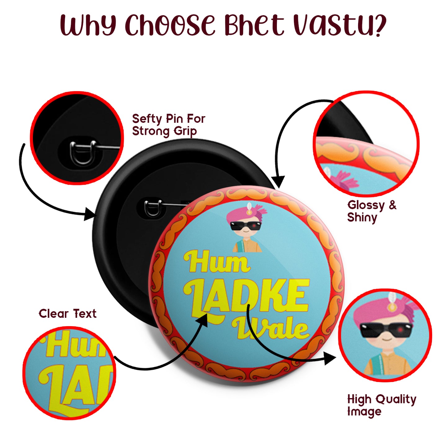 Hum Ladke Wale | Wedding Badges | Size - 58mm