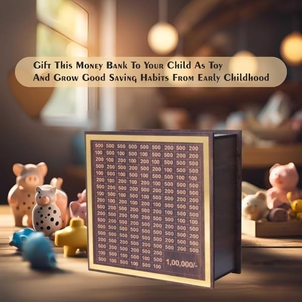 Wooden Money Saving Box | Wooden Piggy Bank | Target ₹100,000 Savings Box