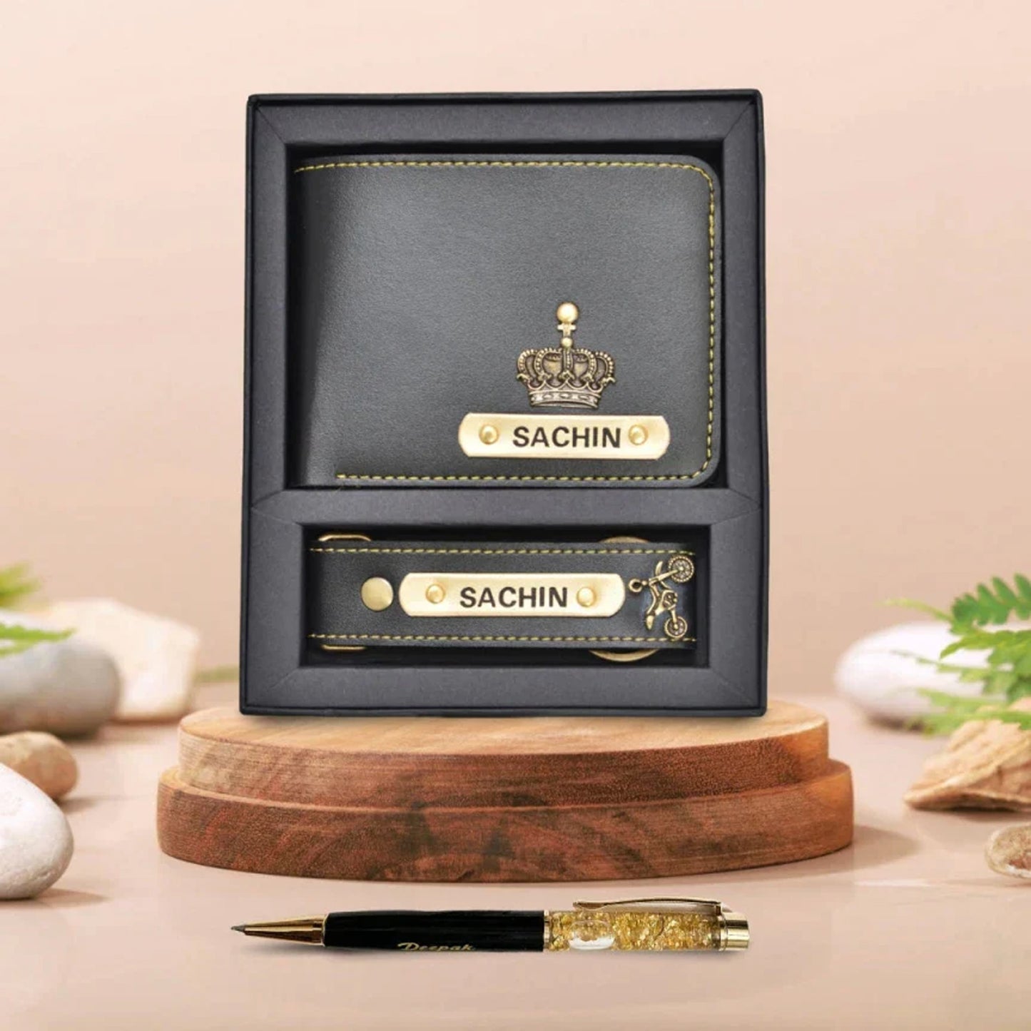 Personalized Pen | Faux Leather Wallet & Keychain Combo