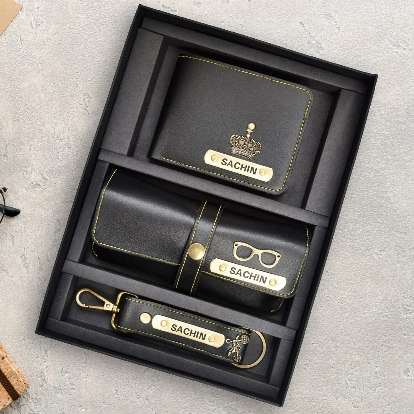 Premium Personalized Men's 3-Piece Combo | Faux Leather Gift Set