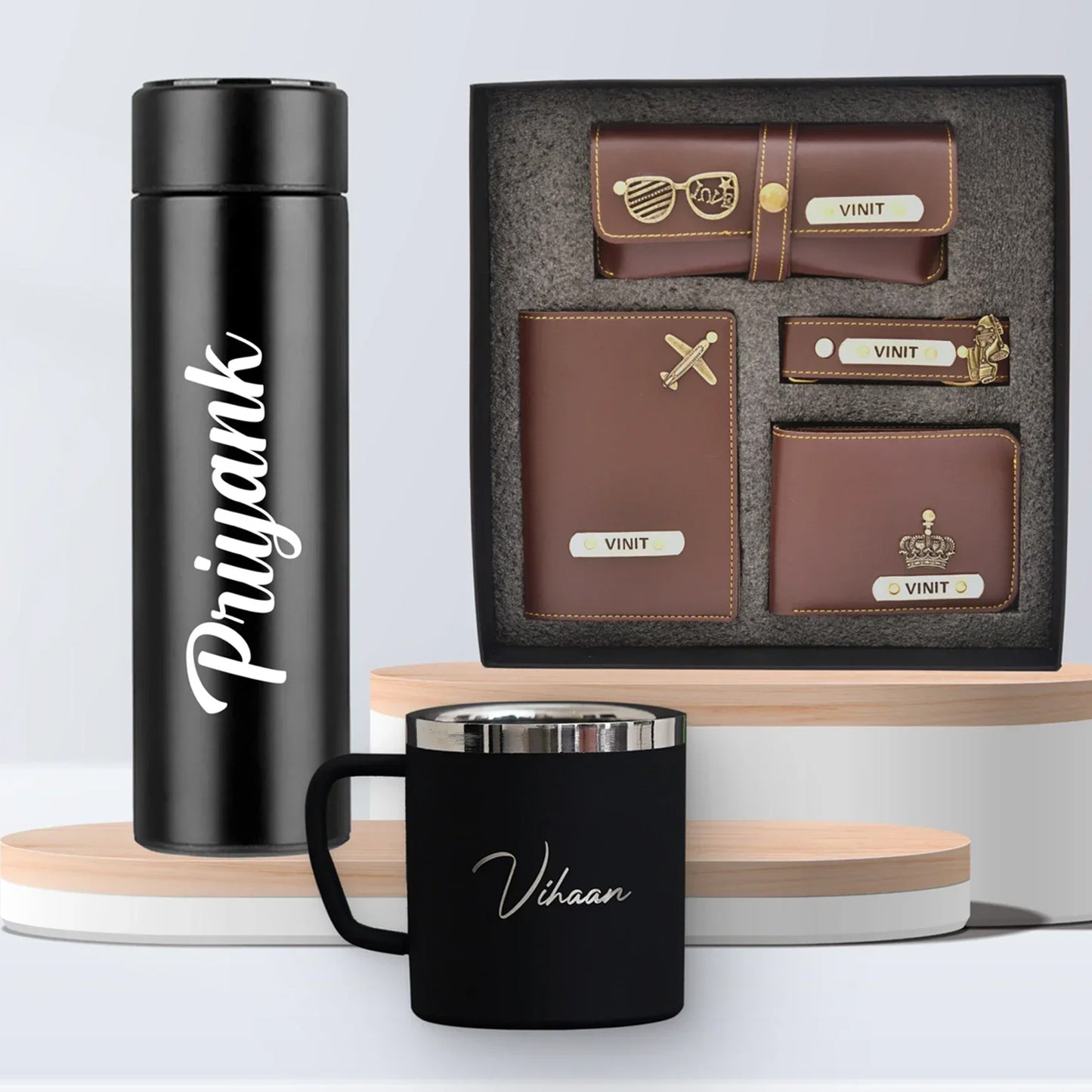 Personalized Stainless Steel Mug, Temperature Bottle & All in One Men's Combo (4 pcs)
