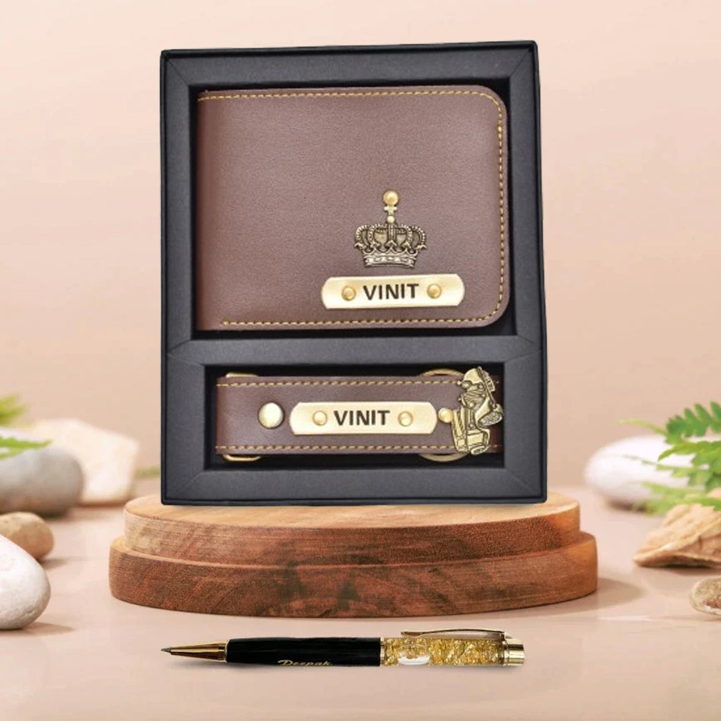 Personalized Pen | Faux Leather Wallet & Keychain Combo