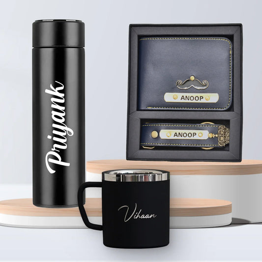 Personalized Temperature Bottle, Stainless Steel Mug & Men's Combo (2 pcs)
