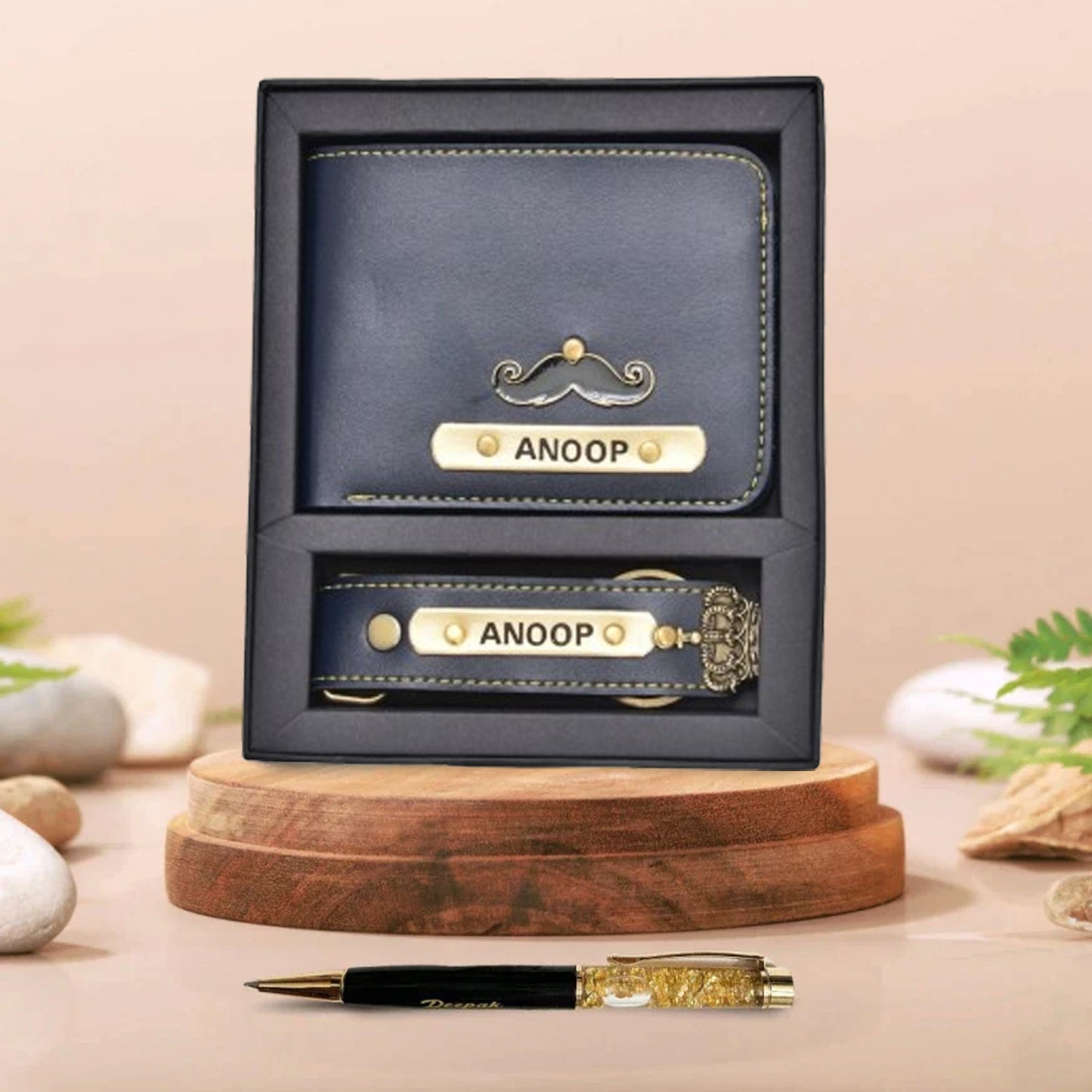 Personalized Pen | Faux Leather Wallet & Keychain Combo