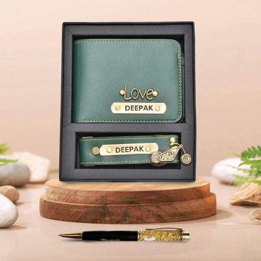 Personalized Pen | Faux Leather Wallet & Keychain Combo