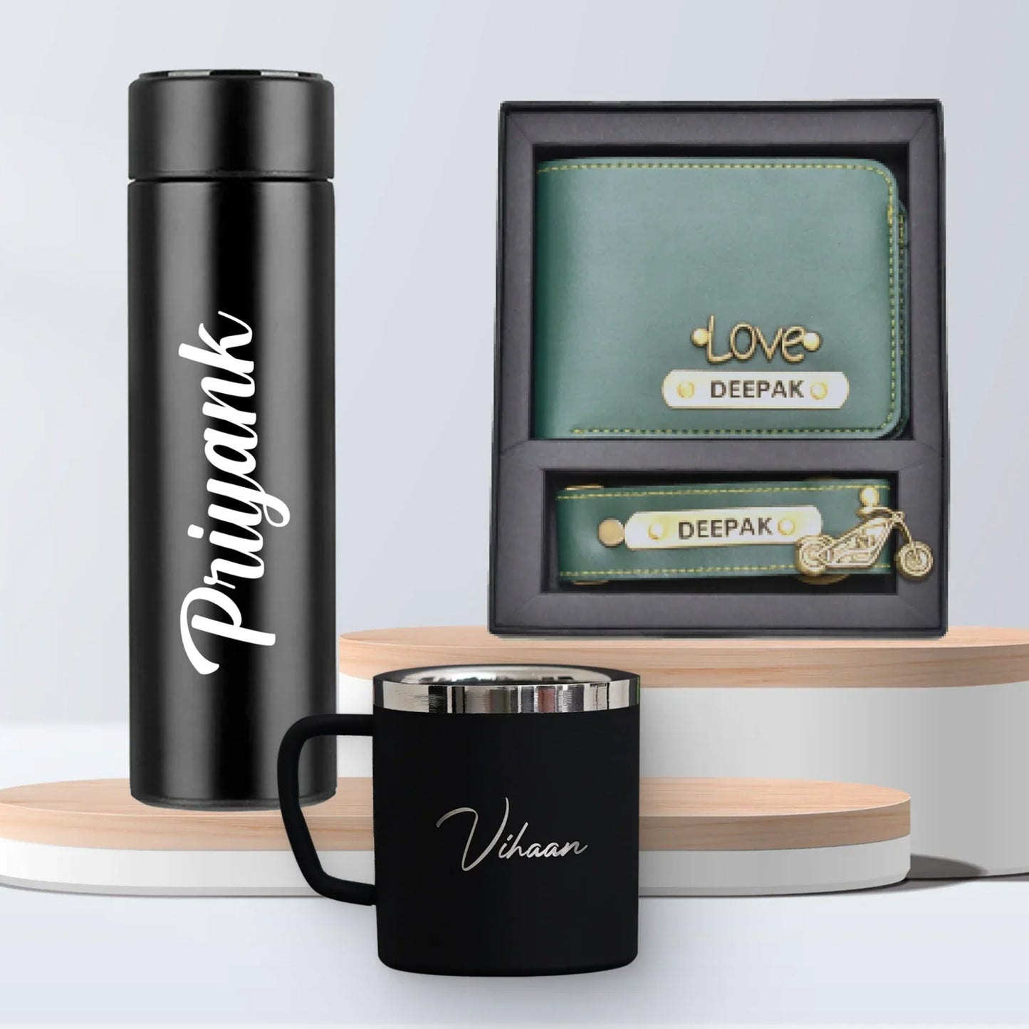 Personalized Temperature Bottle, Stainless Steel Mug & Men's Combo (2 pcs)