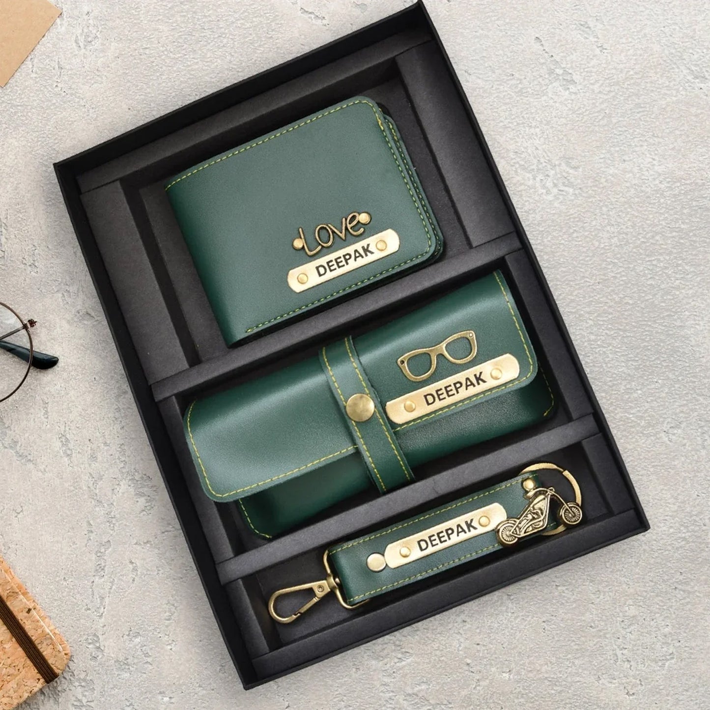 Premium Personalized Men's 3-Piece Combo | Faux Leather Gift Set