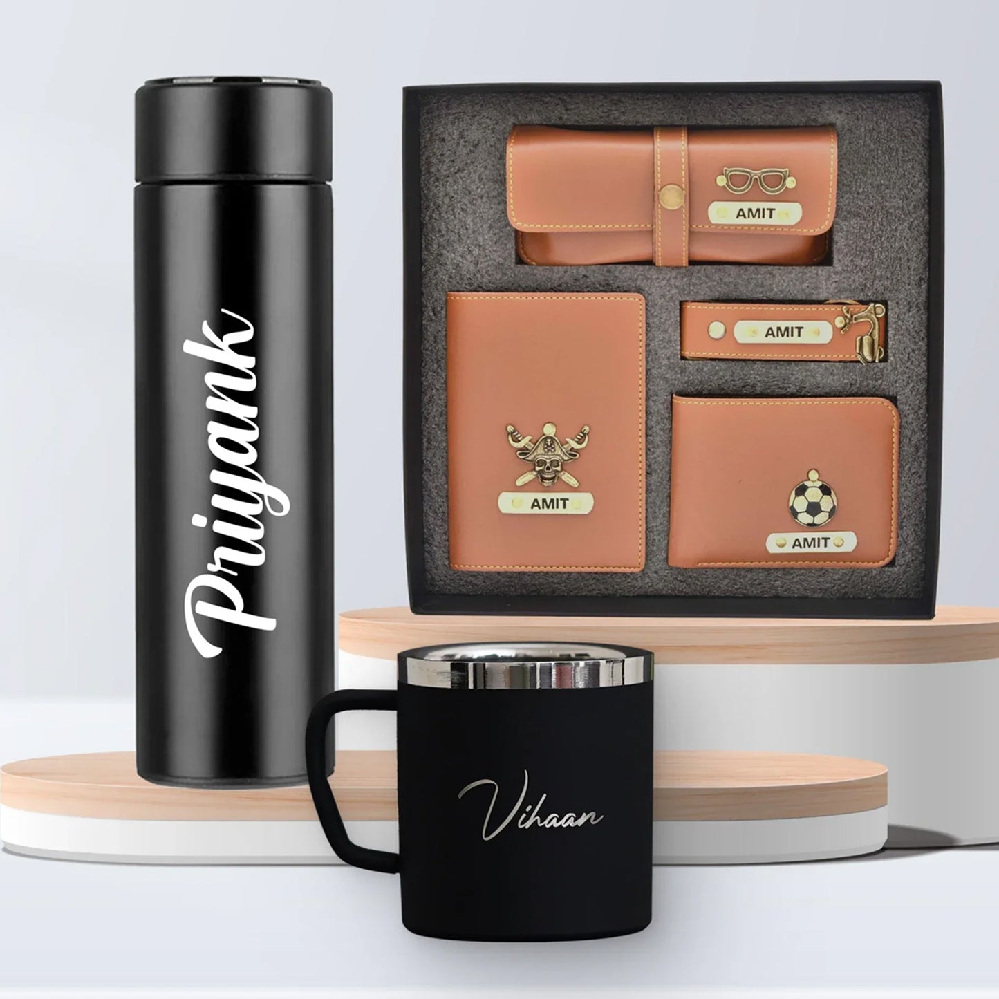 Personalized Stainless Steel Mug, Temperature Bottle & All in One Men's Combo (4 pcs)