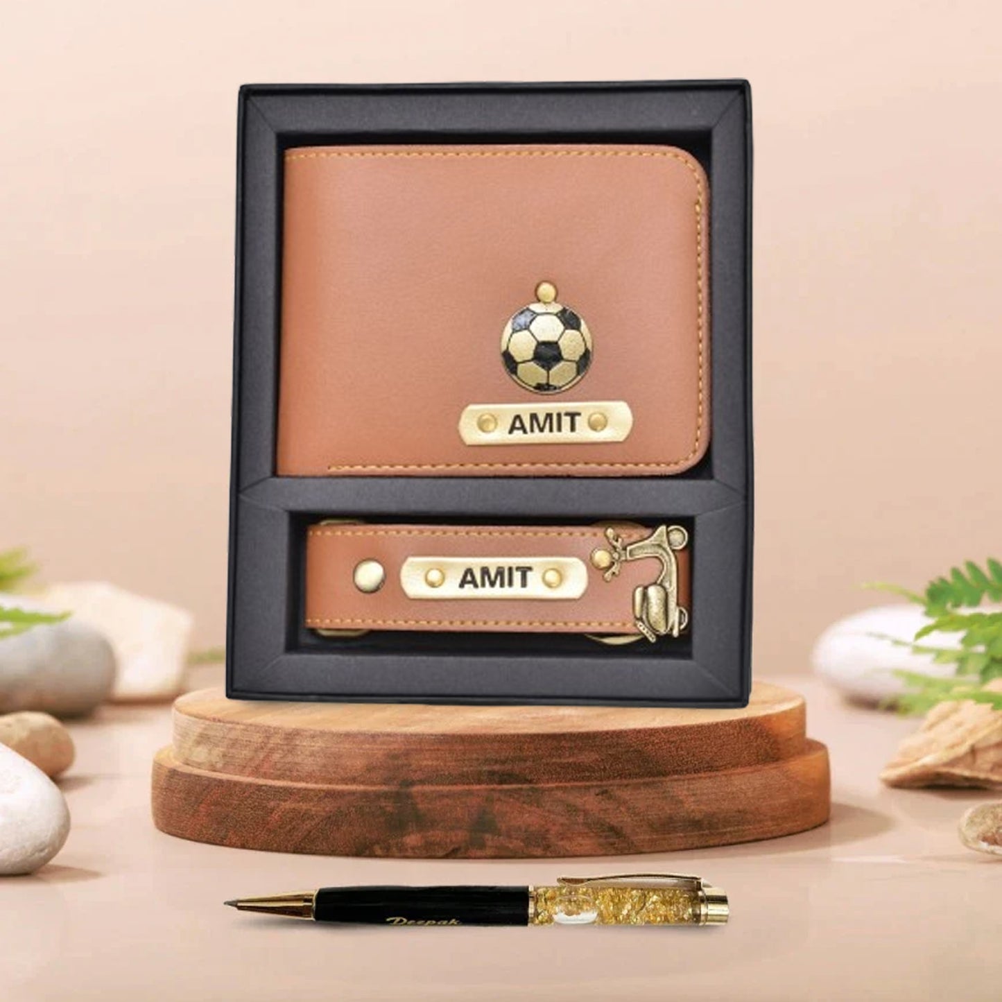 Personalized Pen | Faux Leather Wallet & Keychain Combo