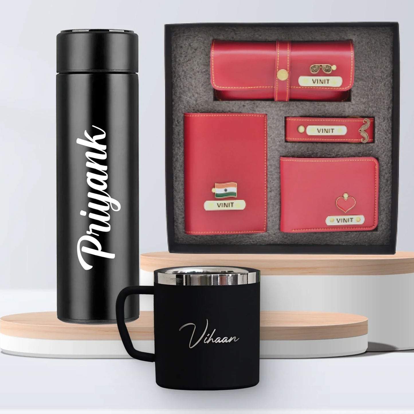 Personalized Stainless Steel Mug, Temperature Bottle & All in One Men's Combo (4 pcs)